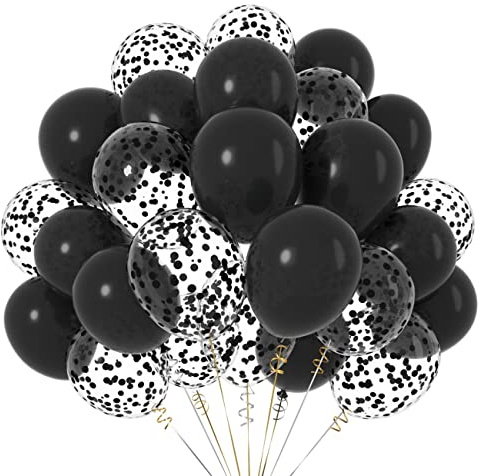 50 Stück 12 Zoll LuftBallons Schwarzer,Helium Latex Ballons mit Konfetti für Party Deko