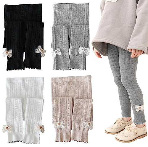 Silkglory Collant per Neonate e Bambina con Decorazione a Farfalla - Leggings Morbidi, Confezione da 2, Nero/Bianco, 2-3 Anni