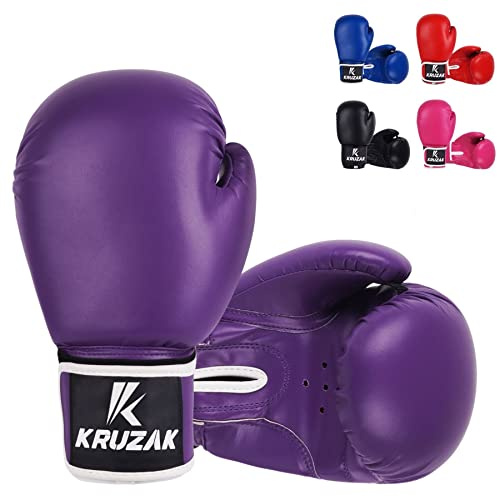 Kruzak Unisex Plain Boxing Gloves for Sparring, Kickboxing, Muay Thai, Martial Arts & MMA Fighting | 08, 10, 12, 14, 16 oz | Men & Women Punch Bag, Mitts & Focus Pads Punching - Purple - 08oz