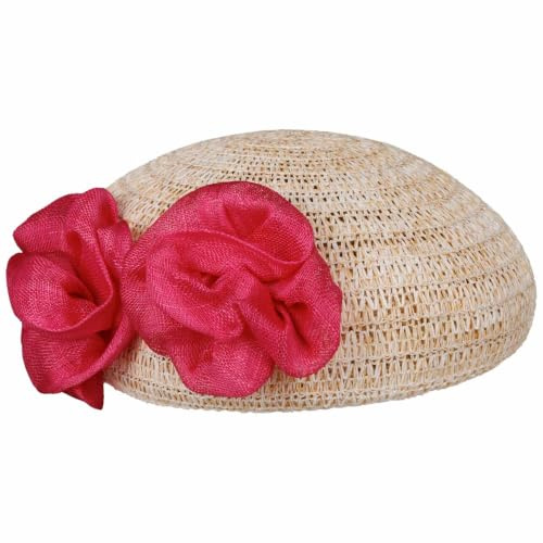 Seeberger Papierstroh-Baske mit Sinamay-Blüten Strohbaske Baskenmütze Damenbaske Käppchen Damen - Made in Germany Sommer Frühling-Sommer