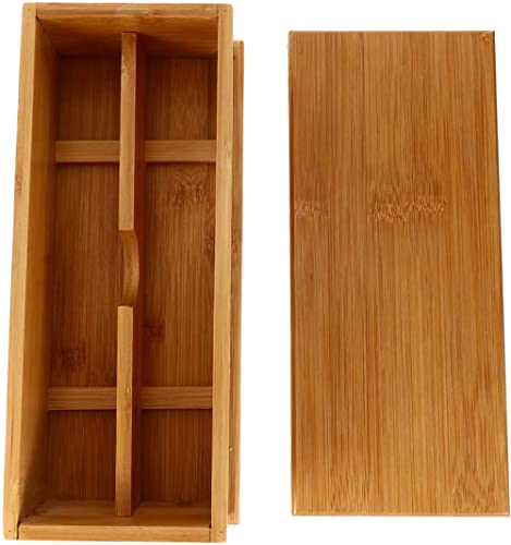 RWRAPS Plateau Porte-Couverts en Bois Organisateur d'argenterie de Cuisine avec Couvercle boîte de Rangement de Couverts Porte-ustensiles Rustique Baguettes cuillère Cage