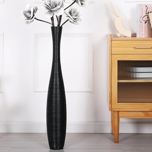 Leewadee Vaso Nero Decorativo Per Fiori O Pampas Da Interno Da Terra, Alto 85 cm, Resina