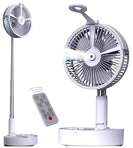 Brabola Ventilador plegable, ventilador plegable portátil, ventilador de viaje recargable con luz nocturna y control remoto, ventilador de escritorio de pie con batería USB para oficina en casa,
