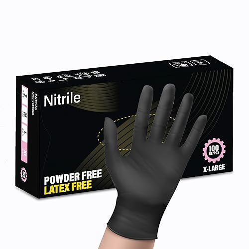 Super Guard GB Heavy Duty Nitrile Gloves Black – 5-gram Disposable Gloves, Latex-Free, Powder-Free, for Food Handling, Tattoo, Medical, Cleaning, Industrial Use – (Pack of 100)
