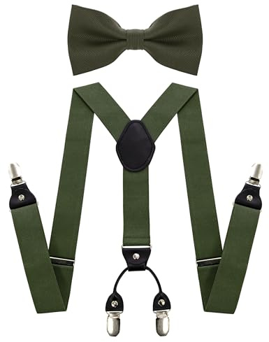 JEMYGINS Olive Green Suspender and Silk Bow Tie Sets for Men (47)