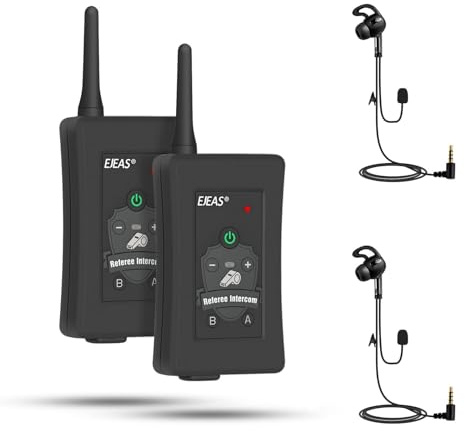 EJEAS FBIM Professionell fotboll domare Bluetooth Intercom headset kommunikationssystem, 1 500 m 4 personer online intercom, CVC brusreducering, med armficka (2-pack)
