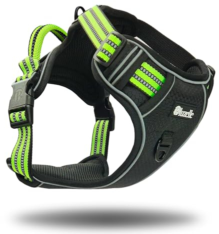bluzelle Hundegeschirr für große Hunde, Reflektierendes Brustgeschirr mit Griff & Tasche für GPS Tracker, Anti-Zug Hundeweste Hund-Warnweste, Atmungsaktiv Reflektor-Gurte, XL, Schwarz 3