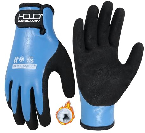 HANDLANDY Isolierte, wasserdichte Winter-Arbeitshandschuhe mit Griff für Männer und Frauen, zum Angeln, für den Gefrierschrank, für Gartenarbeiten und für Arbeiten im Freien (blau, Größe S)