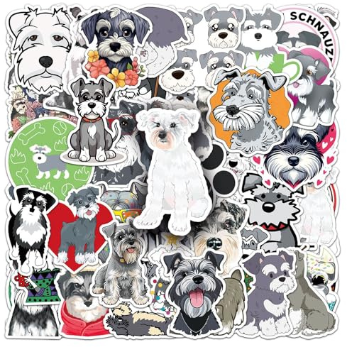 50Pcs Schnauzer Dog Stickers for Helmet,Water Bottle,Computer,Car,Phone,Scrapbook,Laptop, Skateboard,Luggage,Cute Waterproof Animal Vinyl Sticker,Children Adults Gift,Cartoon Dog Graffiti Decals
