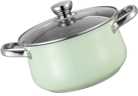 Cabilock Stainless Steel Stock Pot 24cm with Lid Thickened Induction Compatible Cooking Pot Home Kitchen Deep Green Color Large Capacity for Stews and Soups