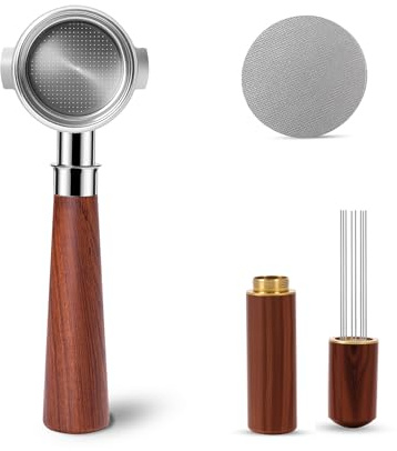 51mm Bottomless Portafilter 2 Ears with WDT Tool & Puck Screen, Stainless Steel Filter Basket and Rosewood Handle, Compatible with Delonghi ECP3420/EC155/EC260, ECP3120/3220/3630