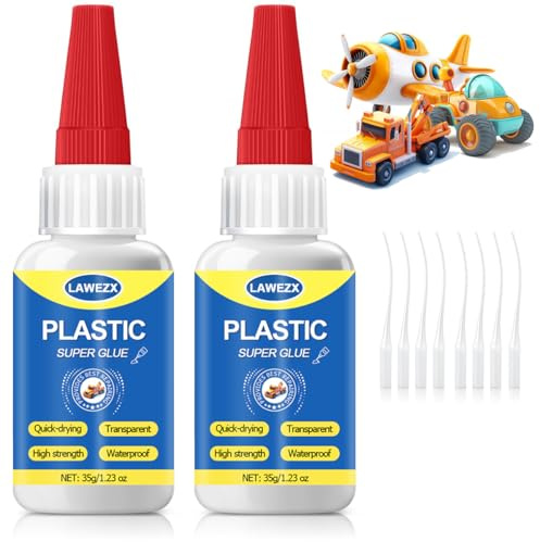 Kunststoffkleber Extra Stark 35g x 2, LAWEZX Plastik Kleber Ultra Stark - Wasserfest & Hitzebeständig & Transparent, Sekundenkleber für Kunststoff, Acrylglas, Modellbau, PLA, 3D Druck, PVC