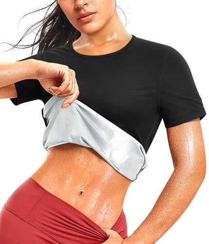 KUMAYES Canotta Dimagrante donna Gilet da Sauna Snellente Maglietta Sportivo Manica corta tuta termica Allenamento Fitness (Nero, L)