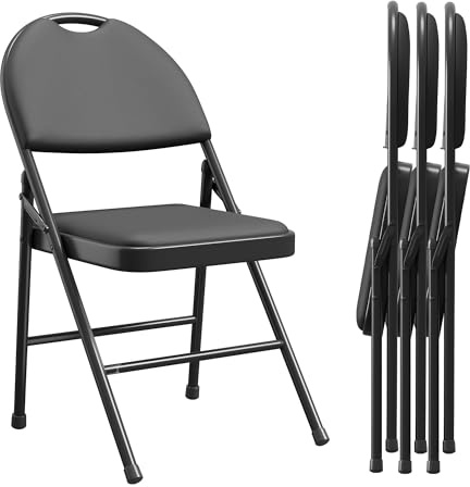 RBFGYIOP Sedie pieghevoli da pranzo in metallo - seduta imbottita in pelle PU - schienale confortevole - design compatto e resistente - per sala da pranzo, ufficio, esterno, feste - Nero, 4 pezzi