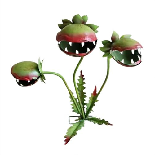 Metal Carnivorous Plant Garden Stake, Handmade Iron Venus Flytrap Yard Art, 25.2 Whimsical Flower Outdoor Sculpture for Garden Patio Lawn, Unique Gardener Gift