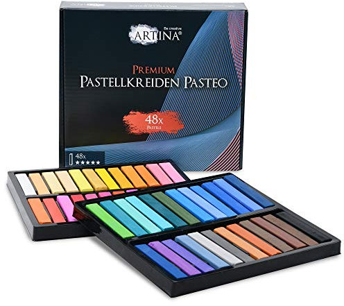 Artina 48er Pastellkreide Set Pasteo - Softpastellfarben in Studio Qualität als feine Kreide Stifte Softpastellkreide Weichpastell für die Kunst