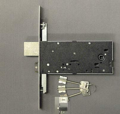 Serratura di sicurezza OMEC entrata mm.90 a doppia mappa da infilare per fasce. Scatola e coperchio in acciaio zincato e plastificato