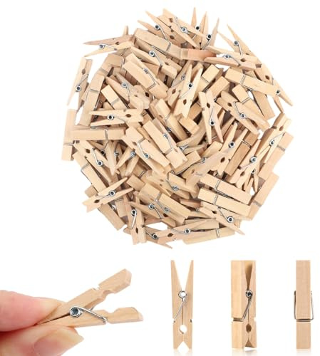 Small Clothes Pin, Mini Clothespins, 100 PCS Mini Clothes Pins Wooden with Storage Bag, Small Clothes Pins for Photos, Crafts, Hanging Clothes, Baby Shower, Display Artwork