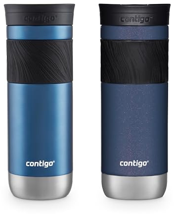 Contigo SNAPSEAL Insulated Stainless Steel Travel Mug with Grip 20oz. Blue Corn Transparent Satin & Midnight Berry