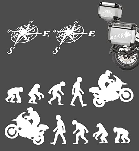 nouveau kit autocollants Evolution + cadeau 2 autocollants rose des vents de 15 cm valises pour moto enduro Adventure Trail off Road Sport (Blanc brillant)