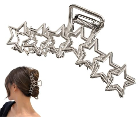Haarklammer Groß, Silberfarben, Haarschmuck für Damen, Mädchen, Kinder, stilvolle Metall-Haarspangen, Große Metall Haarklammern, Haarstyling-Zubehör für Party, Hochzeit, Alltag, Sterne