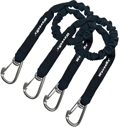 WavesRx DockingPal - Premium Bungee Dock Line 3 ft (2PK) | Elastic Docking Rope with Stainless Steel Carabiners Stretches from 3' to 4' | Absorbs Shocks & Tugs Preventing Damage to Your Jet Ski & PWC