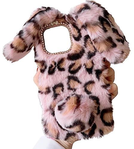 Nadoli Kaninfodral för iPhone 12 mini, vinter, plysch, kaninöra, fuskpäls, mjukt, fodral, flexibelt för kvinnor, flickor, 3D-figur, fluffigt lurvigt stötfångarfodral