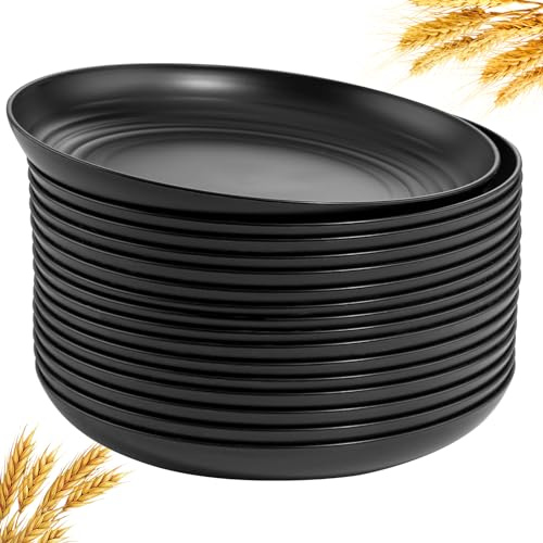 supernal 16Pcs Black Wheat Straw Plates 10Inch Unbreakable Dinner Plate Set