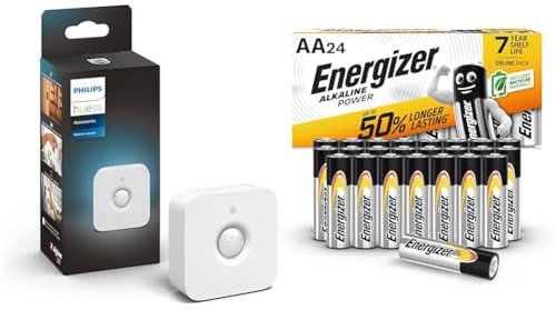 Philips Hue Indoor Motion Sensor with Wireless Control. Smart Lighting Accessory. & Energizer AA Batteries, Alkaline Power, 24 Pack, Double A Battery Pack - Amazon Exclusive
