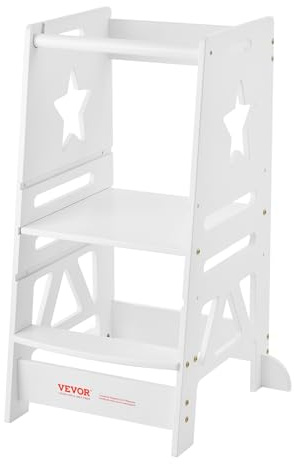 VEVOR Sgabello Bambini Carico max. 158kg Scaletta d'Apprendimento in Bambù, Rete di Sicurezza a 3 Altezze, Scaletta Torre Alzabimbo 844 x 553 x 482 mm da Cameretta Cucina Bagno Soggiorno Bimbi Bianco
