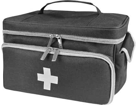 Sac Médical-Sac de Premier Secours Vide, Trousse d'Urgence,Sac Infirmière,Organiseur de Médicaments de Grande Capacité avec plusieurs Compartiments pour Visites à Domicile, Maison, Voyage -Noir (Noir)