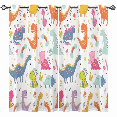 ANHOPE Bunte Cartoon Dinosaurier Verdunklungsvorhänge mit Ösen Thermo Vorhänge Blickdichte Gardinen Kinder Jungen Mädchen Blackout Curtain Wohnzimmer Schlafzimmer Vorhang 2er Set H 138 x B 132 cm