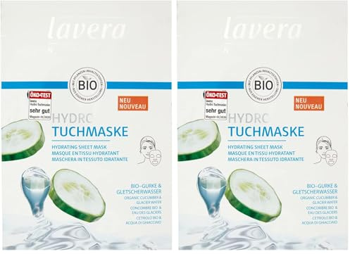 lavera Hydro Masque en tissu - masque visage au concombre bio & à l'eau des glaciers - hydrate intensément - sensation de fraîcheur sur la peau - cosmétiques naturels - végan - bio (1 pièce)