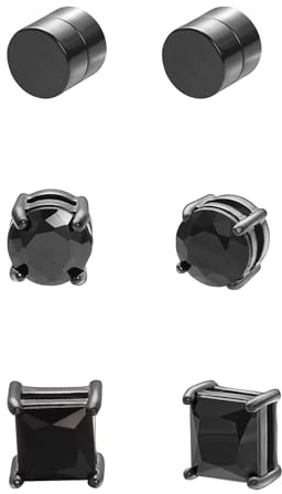 Asienice 3 Paare Ohrringe Magnet Herren Schwarz Ohrringe Ohne Loch Magnet Earrings For Men(6mm)