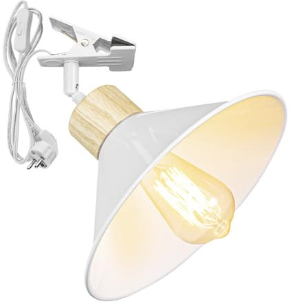 FSLiving Verstellbare Klemmlampe mit E27-Fassung,1 Packung Leselampe mit 1,8 m Kabel, Dimmbar Nachttischlampe,Schreibtischlampe für Büro Heimgebrauch - 26 * 10CM Weißer Lampenschirm- TD0603M