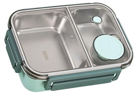 Fluxioxtna Lonchera de acero inoxidable con separadores sellados, contenedor de almacenamiento de alimentos a prueba de fugas, vajilla segmentada para uso diario