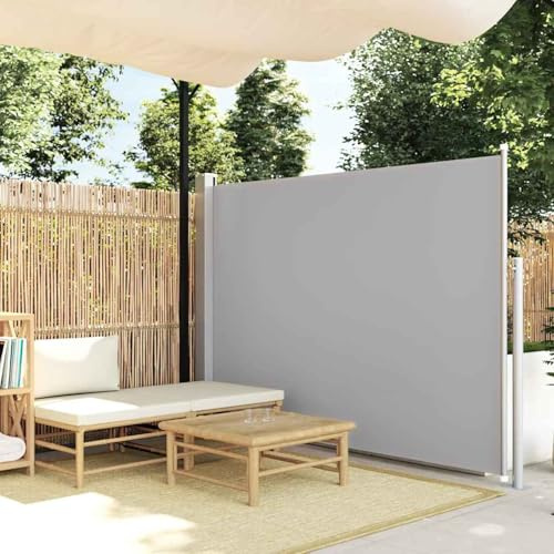 Gecheer Ausziehbare Seitenmarkise 160x500 cm Grau Balkonmarkise Sonnenmarkise für Hof Restaurant Wohnmobil