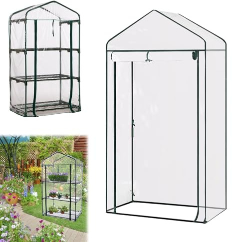 Serra da Giardino, Serra da Balcone, Protezione da Giardino per Esterni, Pellicola in PVC, con Porta a Zip Avvolgibile, per Coltivare Piante in Vaso, Ortaggi, 126 x 69 x 49 cm (Cornice non inclusa)