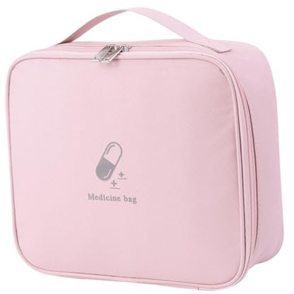 Ipetboom Bolsa Organizadora De Medicamentos Rosa De Tela Oxford para Viaje, 1 Unidad, Cierre De Cremallera, Portátil para Almacenamiento De Primeros Auxilios En Exteriores y Uso Diario
