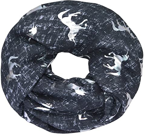 thb Richter Loopschal Meliert Schlauchschal mit Einhorn Unicorn Muster Pferd Horse Metallic Aufdruck Silber Glitzer Glanz Glänzend Rundschal Weich Soft Schals Tücher