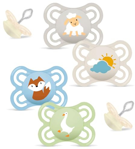 MAM Skin Soft Silikon Schnuller PERFECT // 0-6 Mo. Boy // 4er Set // inkl. 2 Sterilisiertrasportboxen