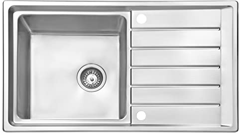 JASSFERRY Fregadero de cocina un seno, de Acero Inoxidable, escurridor reversible, con colador de residuos