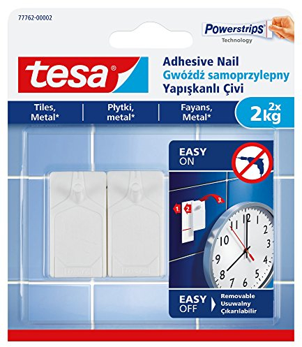tesa 77762-00002-00 Clavo Adhesivo extraíble para Azulejos, Metal y Superficies Lisas, Blanco, 2,0 kg