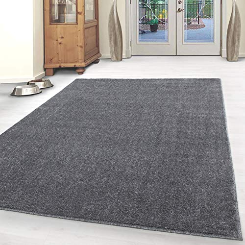 HomebyHome Kurzflor-Teppich Einfarbig, Gabbeh Optik, Filzrücken, 11 mm Florhöhe, Teppich für Wohnzimmer, Schlafzimmer, Kinderzimmer Grösse: 120 x 170 cm, Farbe: Grau