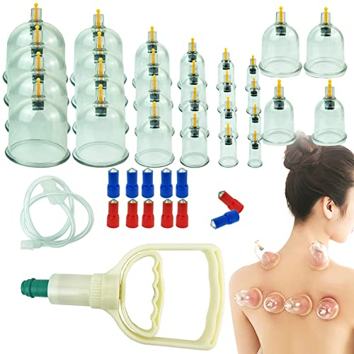 24 Schröpfen Becher Biomagnetische Traditionelle Chinesische Therapie Schröpfen Set Haushalt Herausziehen Vakuum Schröpfen Kit/Chinesische Massage Medizinische Schröpfen Set Saugakupunktur (1)
