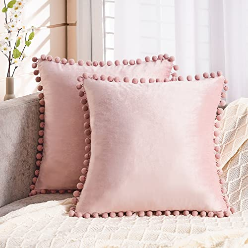Topfinel Blush Pink Velvet Kuddfodral 16x16 tum mjuk fyrkantig dekorativ kuddfodral för vardagsrum Soffa Sovrum 40cmx40cm, 2-pack