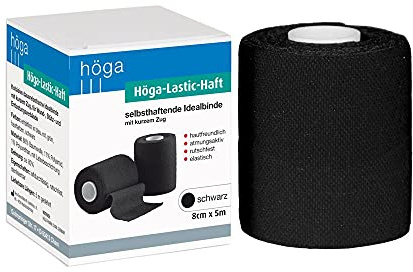 Höga-Lastic-Haft schwarze kohäsive Idealbinde mit kurzem Zug, selbsthaftende (kohäsive) Idealbinde mit kurzem Zug, 8cm x 5m gedehnt