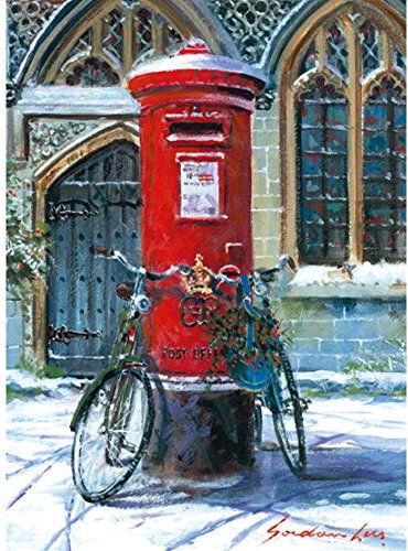 Museums & Galleries Lot de 8 cartes de Noël caritatives (MG-288864-XAB) – 8 superbes cartes artistiques de Boîte aux lettres et vélos dans la neige par Gordon Lees – 8 cartes de 1 motif