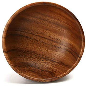 Angoter Naturel Faits à la Main en Bois Salade Bol Classique Grande Ronde en Bois d'Acacia Salade Soupe à Manger Plaques Bowl Bois Haut de Gamme Ustensiles de Cuisine