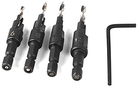 GOTOTOP HSS Drill Bit Set 4pcs Tapered Drill Bit Set Metal Hex Shank with Hex Key Milling Woodworking Tools